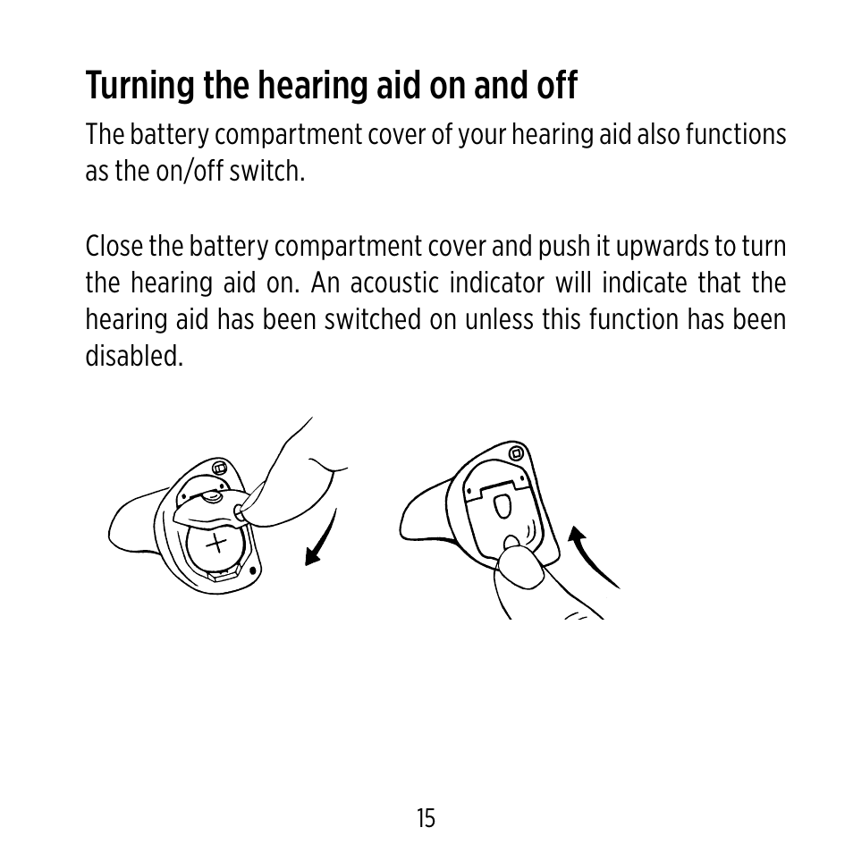 Turning the hearing aid on and off | Widex ME-X User Manual | Page 15 / 64