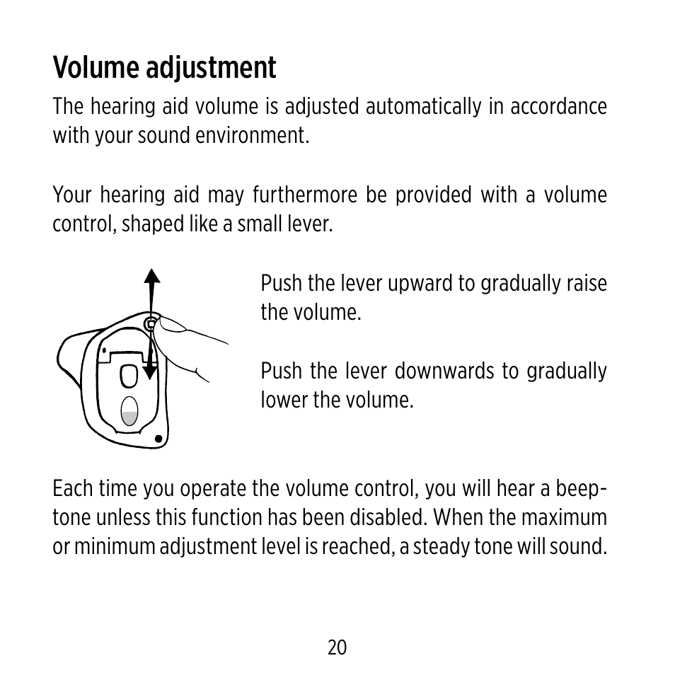 Volume adjustment | Widex ME-X User Manual | Page 20 / 64