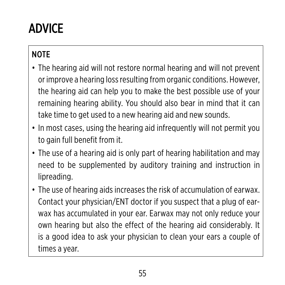 Advice | Widex ME-X User Manual | Page 55 / 64