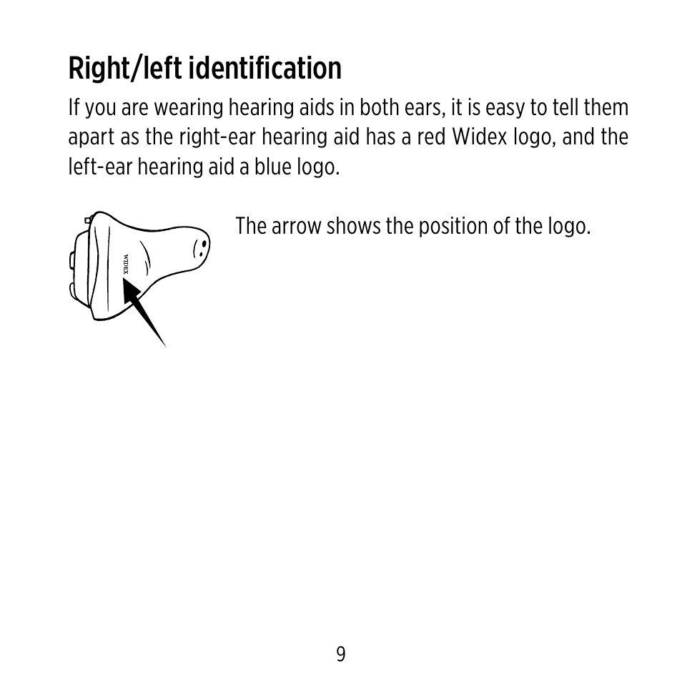 Right/left identification | Widex ME-X User Manual | Page 9 / 64