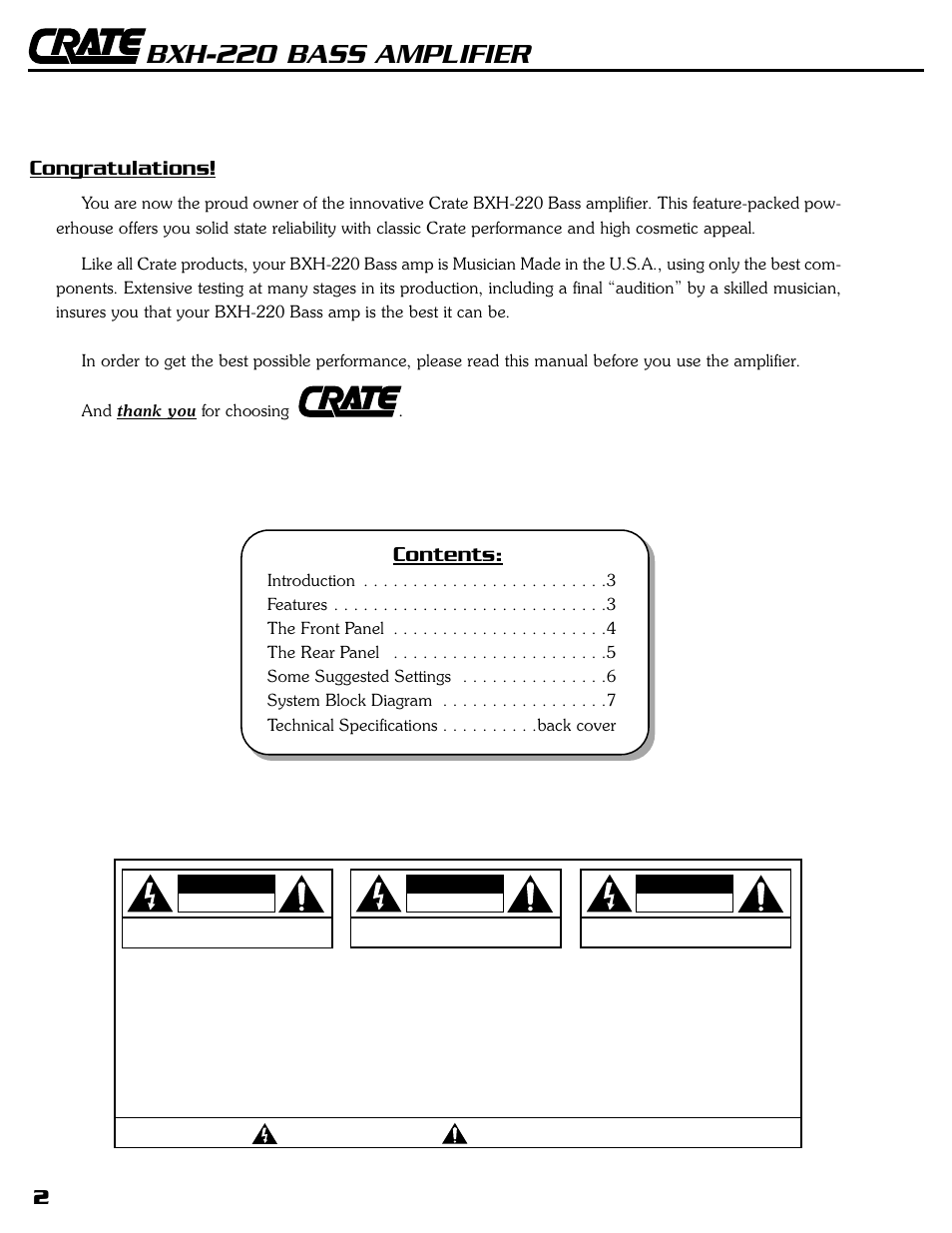 Crate Amplifiers BXH-220 User Manual | Page 2 / 8