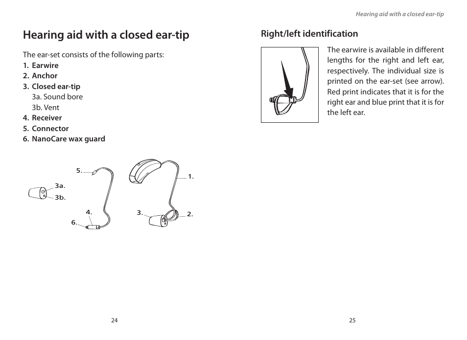 Hearing aid with a closed ear-tip, Right/left identification | Widex PA-440 User Manual | Page 13 / 37