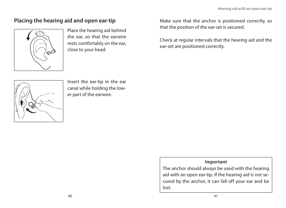 Placing the hearing aid and open ear-tip | Widex PA-440 User Manual | Page 21 / 37