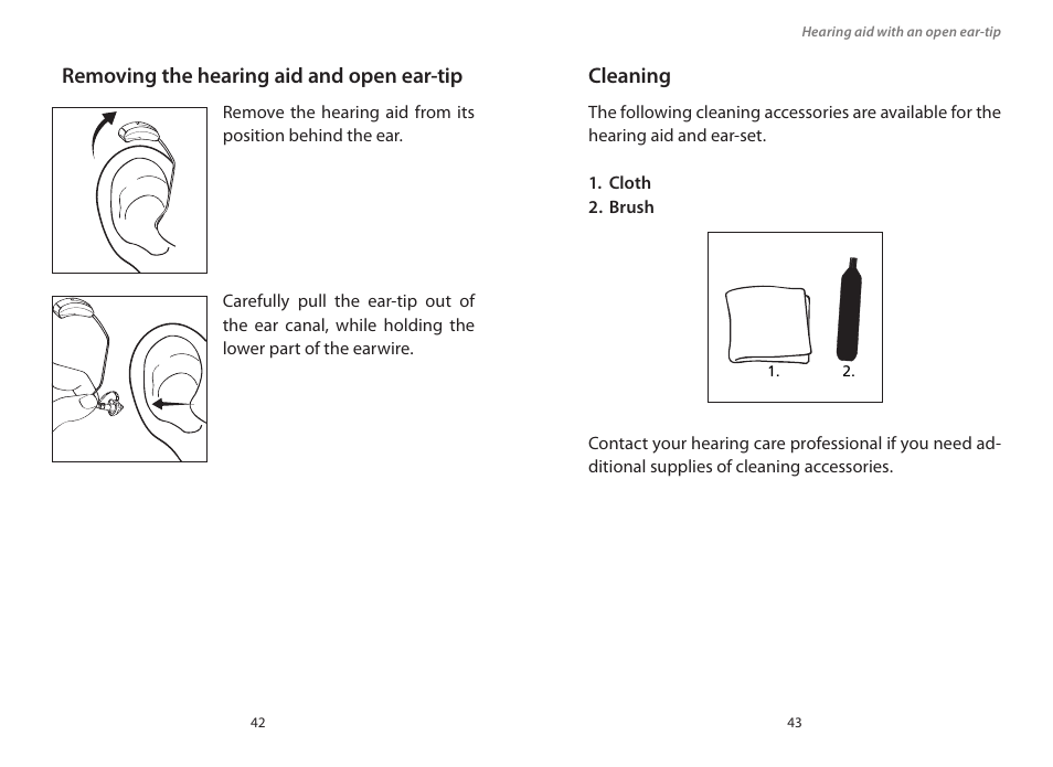 Removing the hearing aid and open ear-tip, Cleaning | Widex PA-440 User Manual | Page 22 / 37