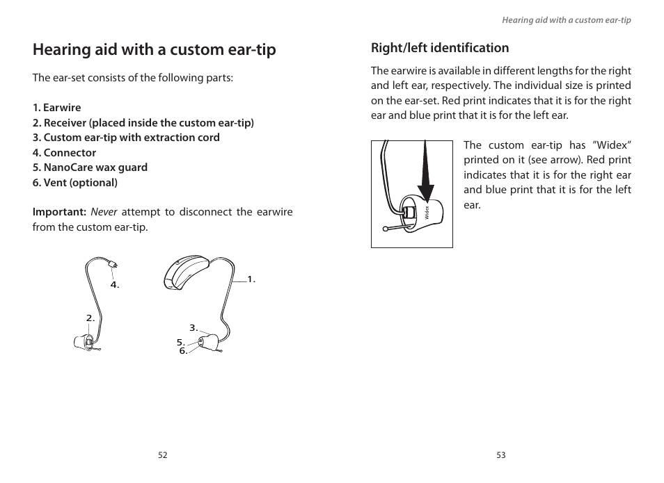 Hearing aid with a custom ear-tip, Right/left identification | Widex PA-440 User Manual | Page 27 / 37