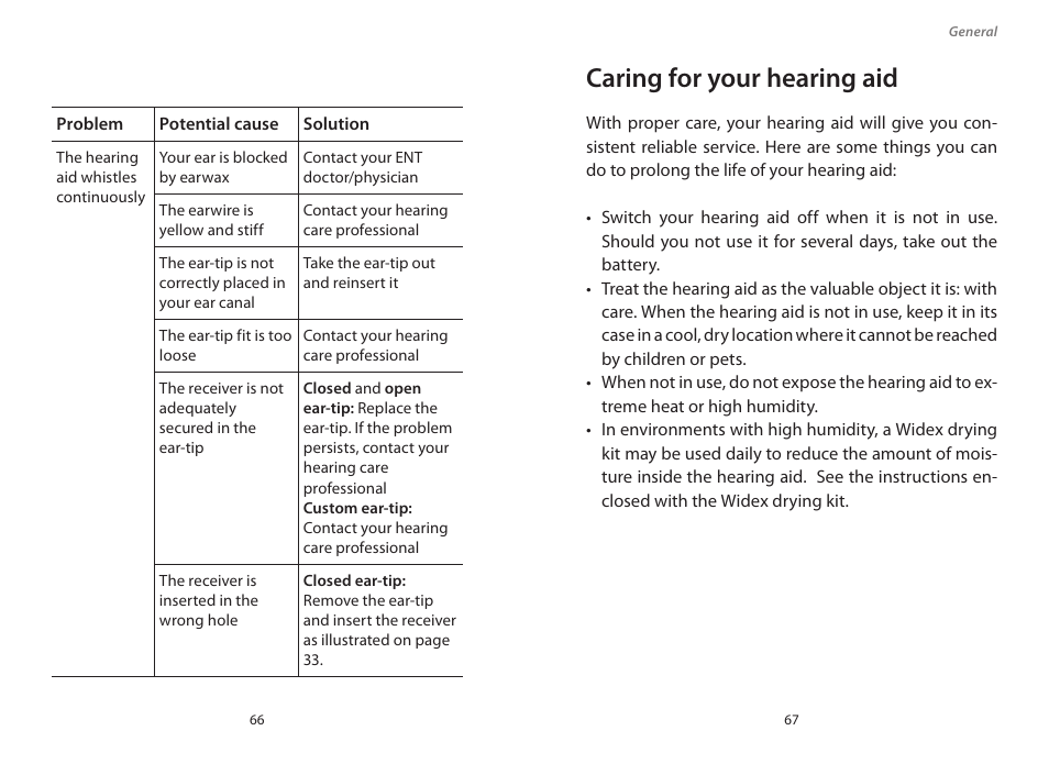 Caring for your hearing aid | Widex PA-440 User Manual | Page 34 / 37