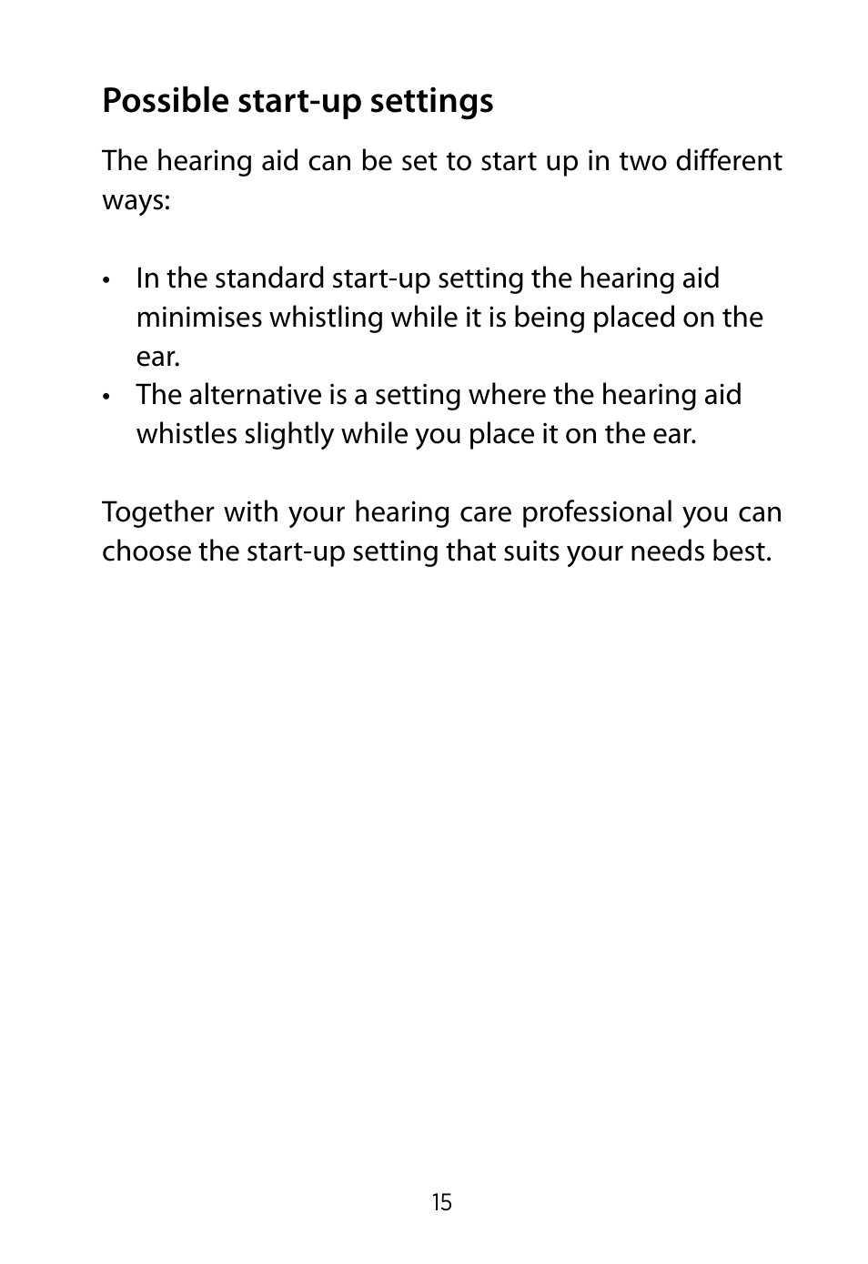Possible start-up settings | Widex RE-19 User Manual | Page 15 / 44
