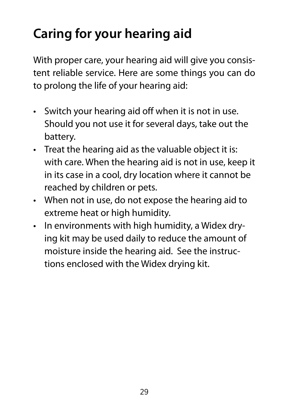 Caring for your hearing aid | Widex RE-19 User Manual | Page 29 / 44