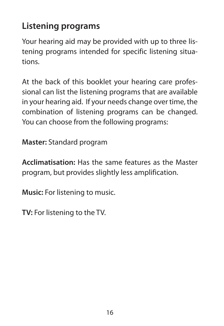 Listening programs | Widex RE-X User Manual | Page 16 / 36