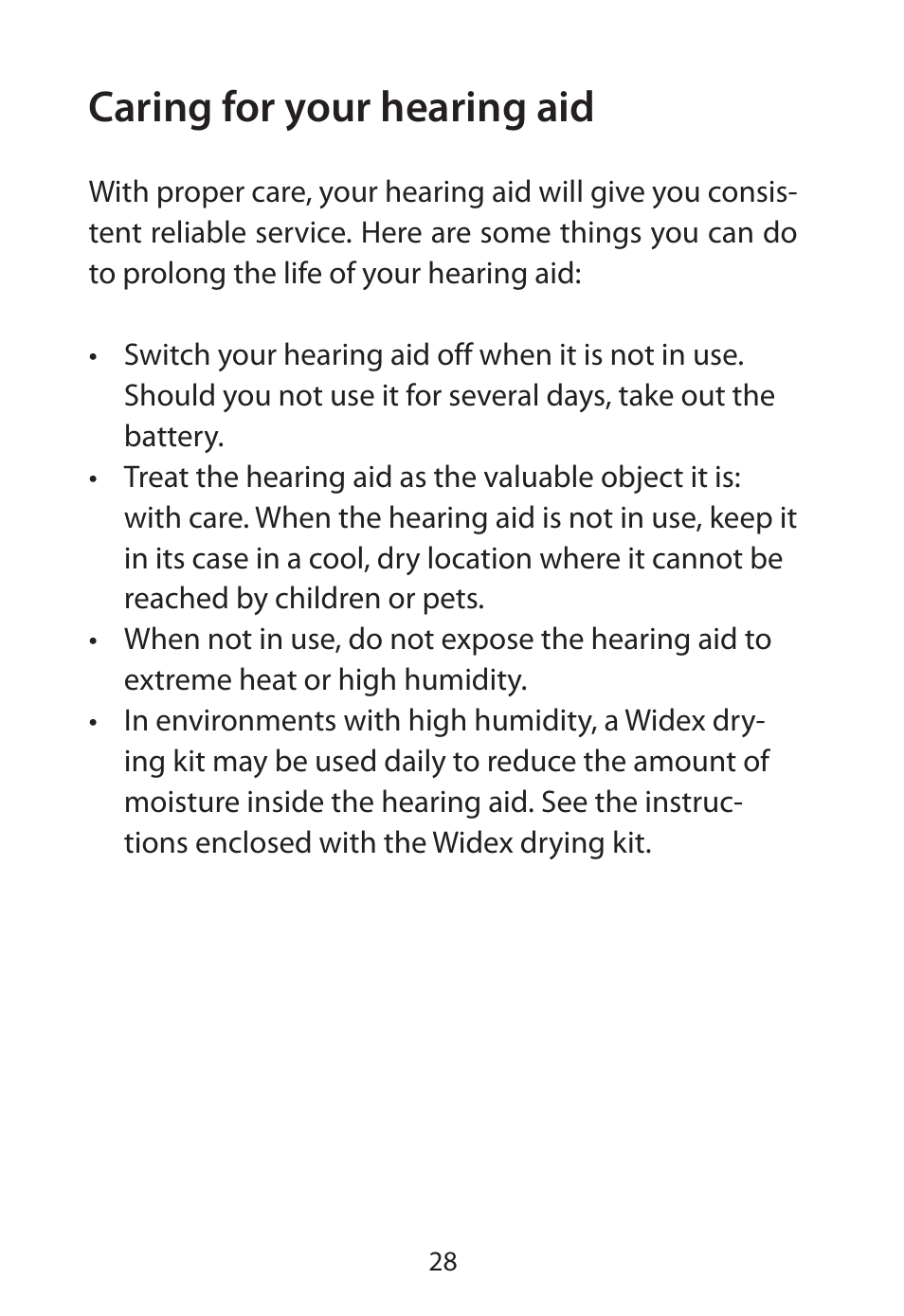 Caring for your hearing aid | Widex RE-X User Manual | Page 28 / 36