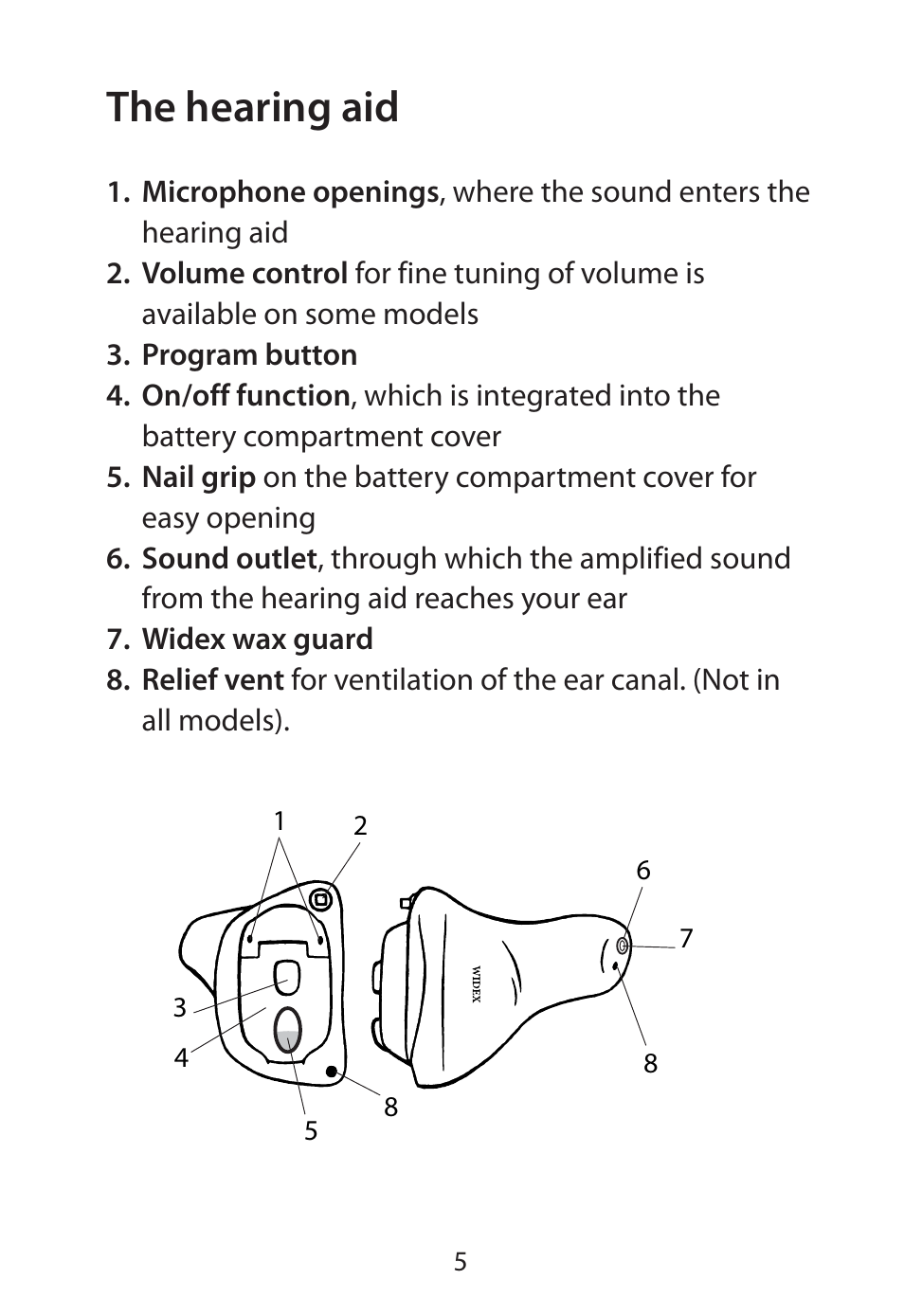 The hearing aid | Widex RE-X User Manual | Page 5 / 36