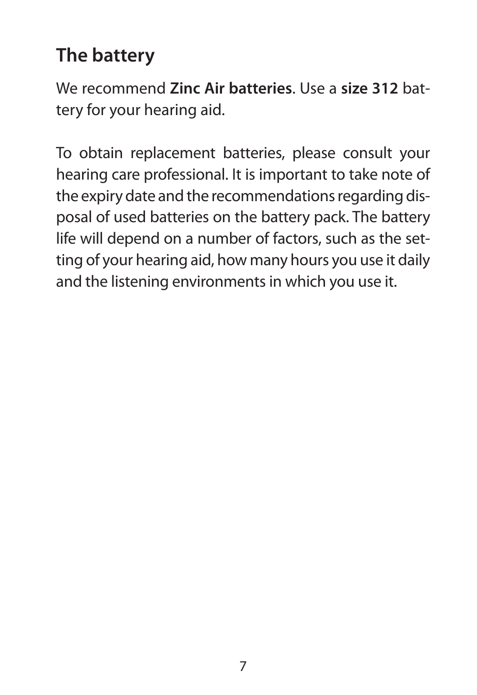 The battery | Widex RE-X User Manual | Page 7 / 36