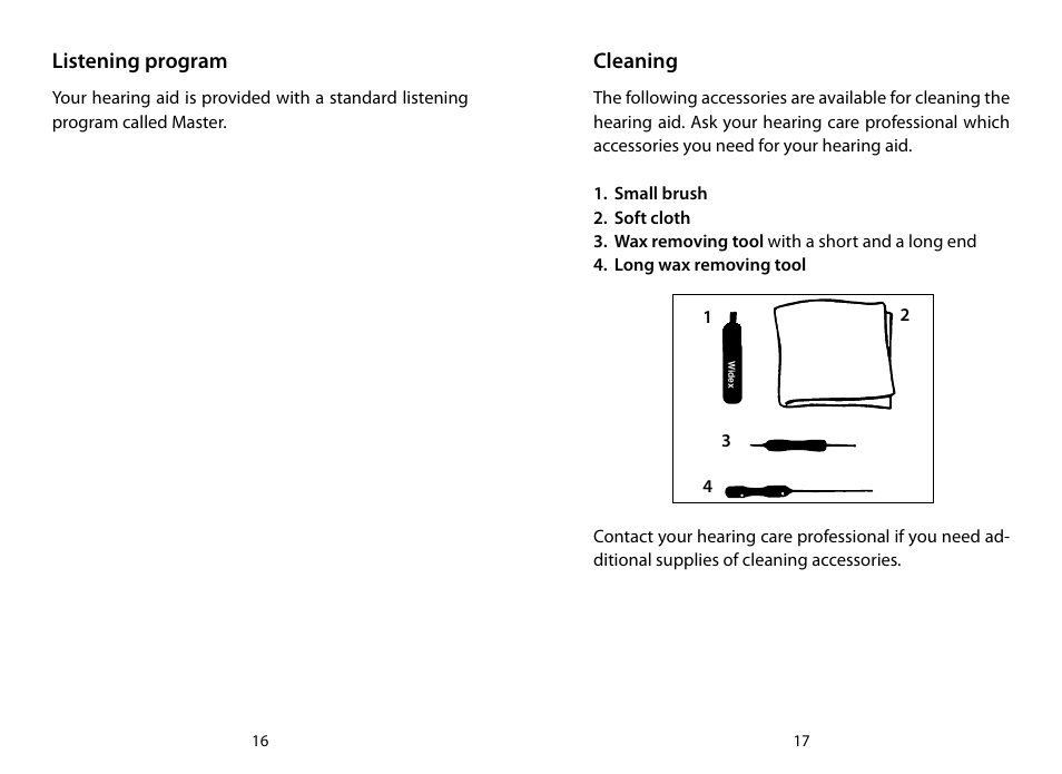 Listening program, Cleaning | Widex RE-CIC User Manual | Page 9 / 19