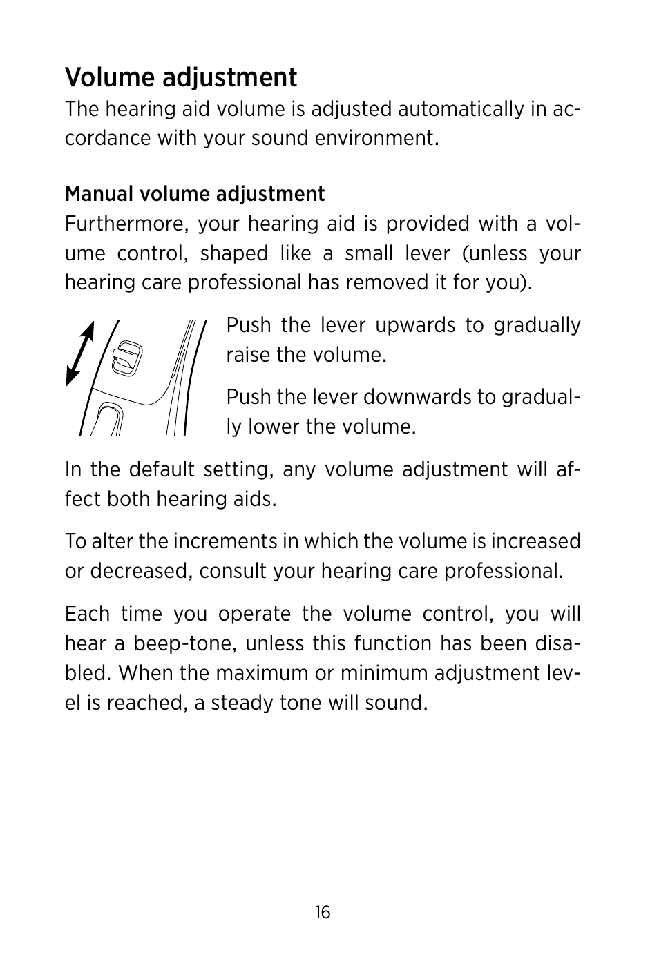 Volume adjustment | Widex S4-VSD User Manual | Page 16 / 56