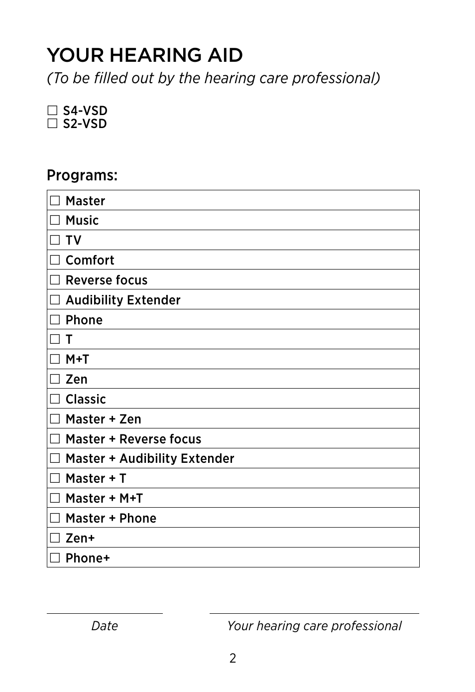 Your hearing aid, Programs | Widex S4-VSD User Manual | Page 2 / 56