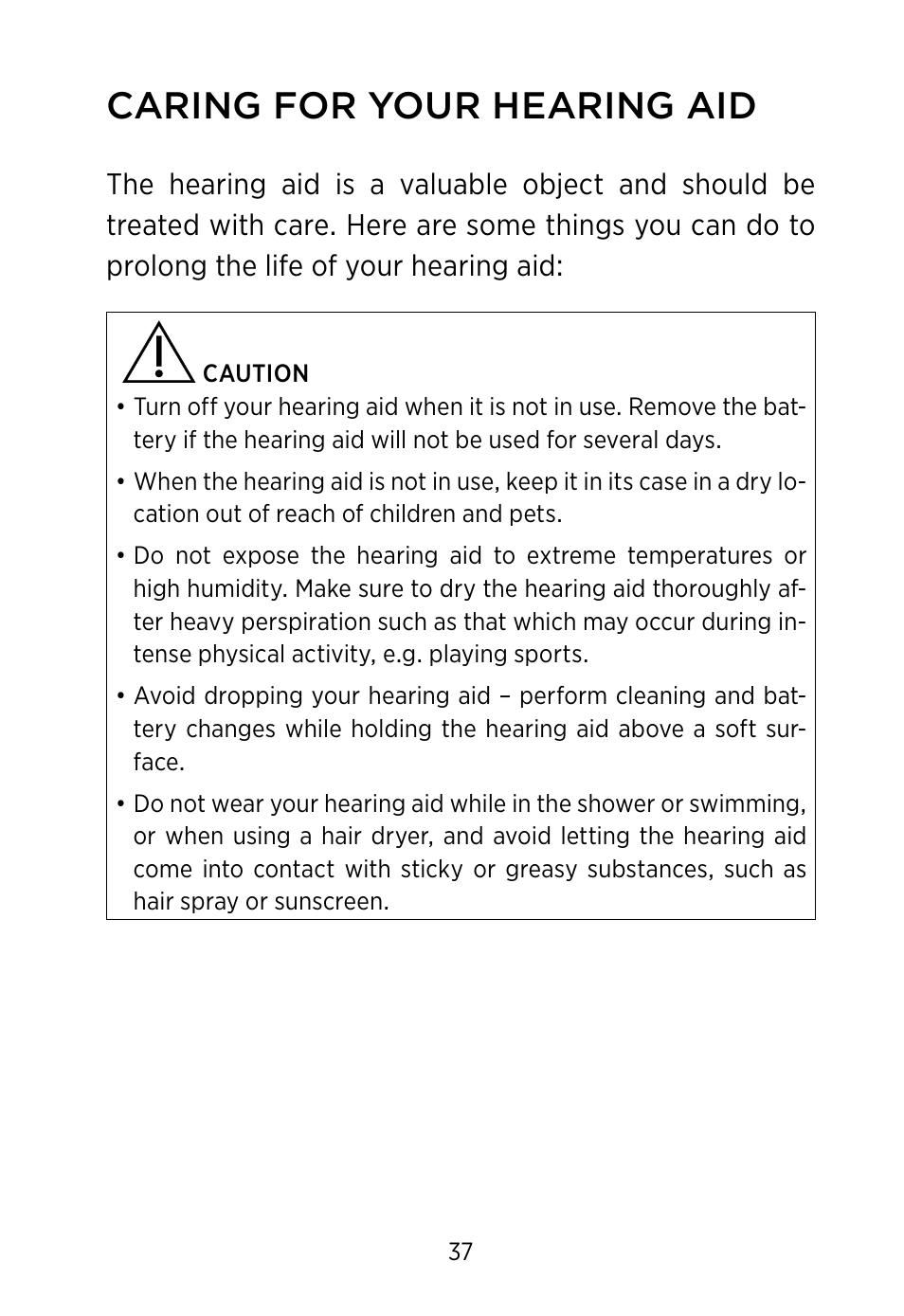 Caring for your hearing aid | Widex S4-VSD User Manual | Page 37 / 56