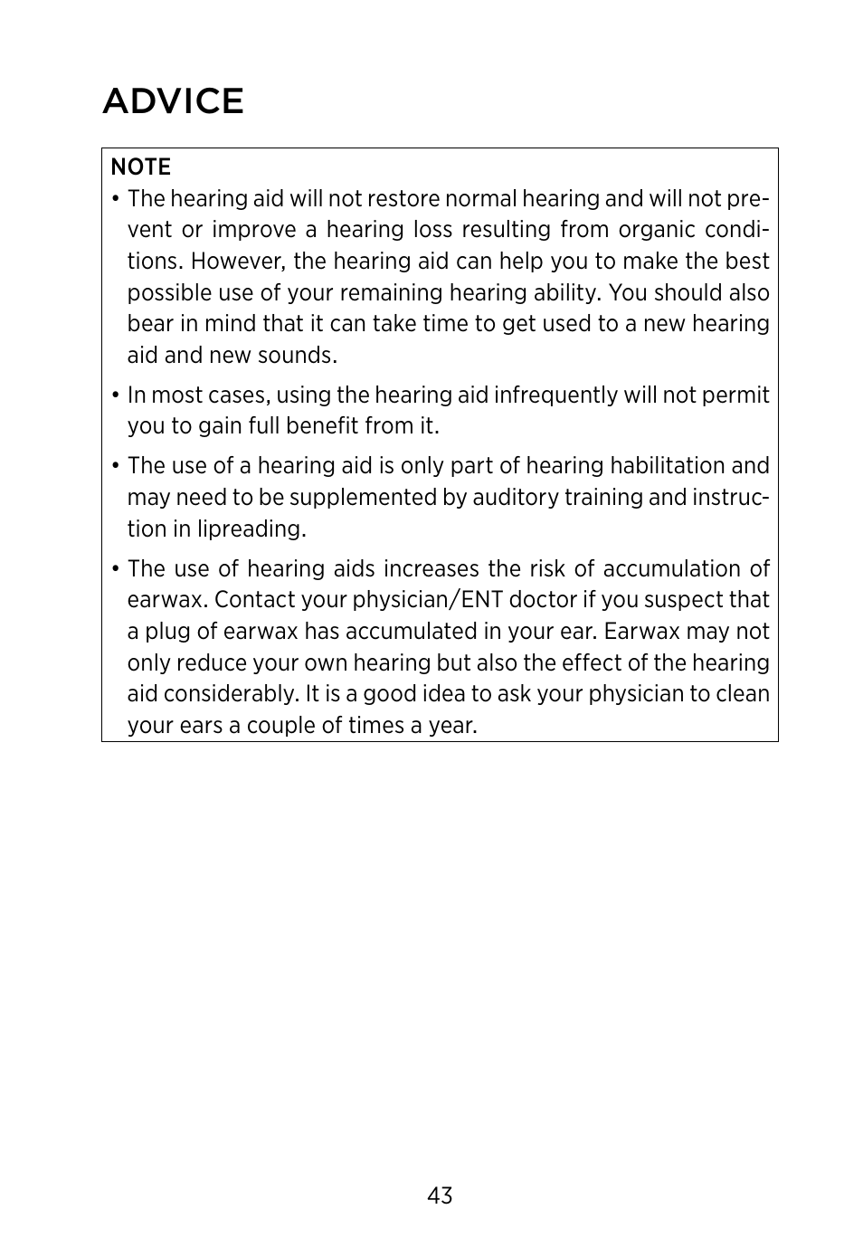 Advice | Widex S4-VSD User Manual | Page 43 / 56