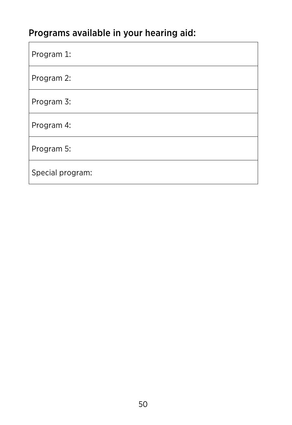 Programs available in your hearing aid | Widex S4-VSD User Manual | Page 50 / 56