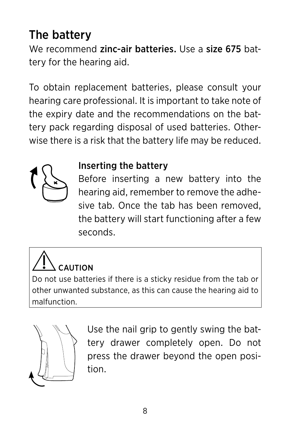 The battery | Widex S4-VSD User Manual | Page 8 / 56