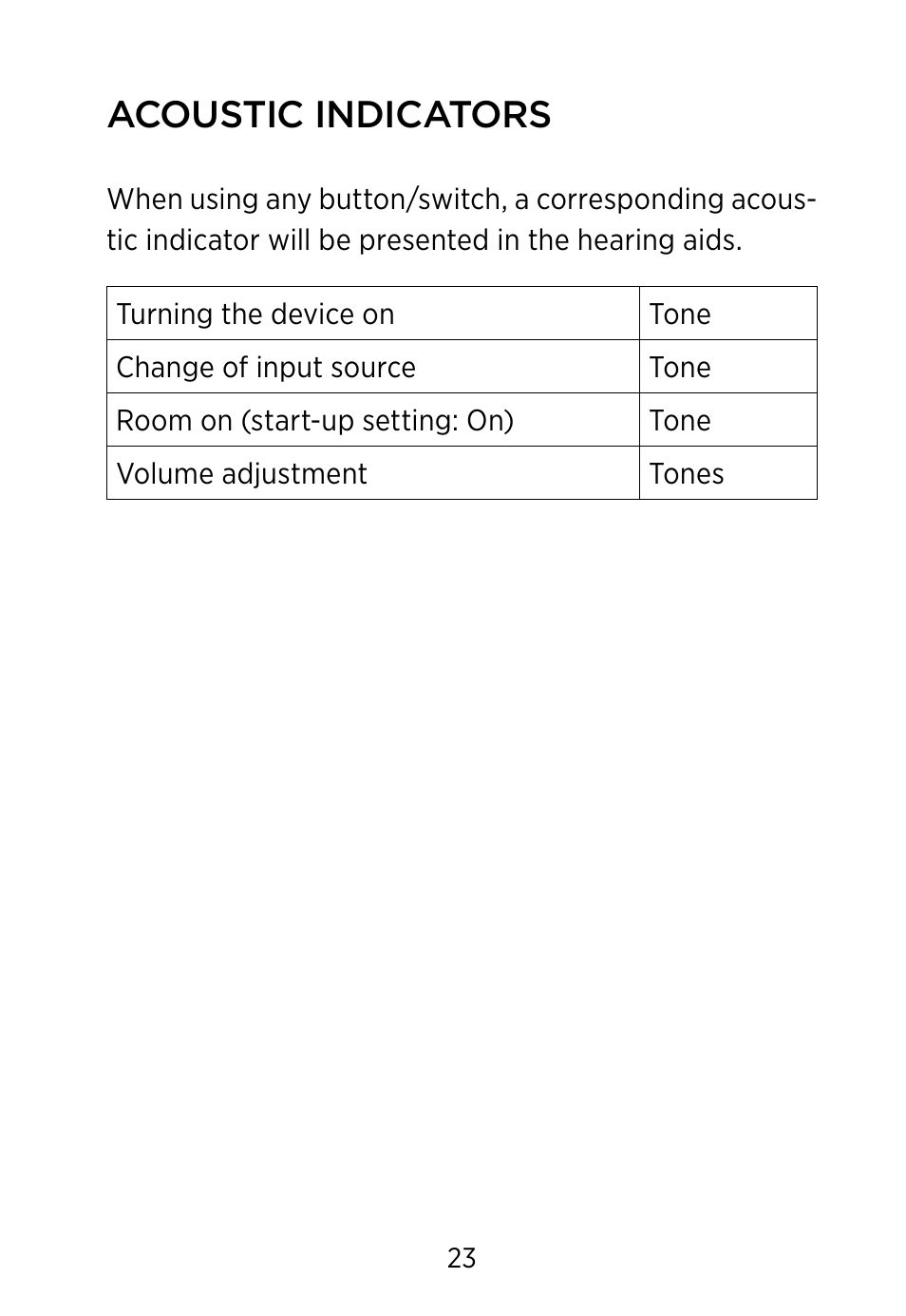 Acoustic indicators | Widex FM+DEX User Manual | Page 23 / 44