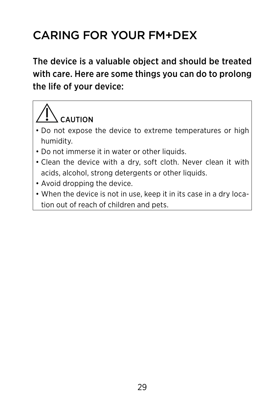 Caring for your fm+dex | Widex FM+DEX User Manual | Page 29 / 44