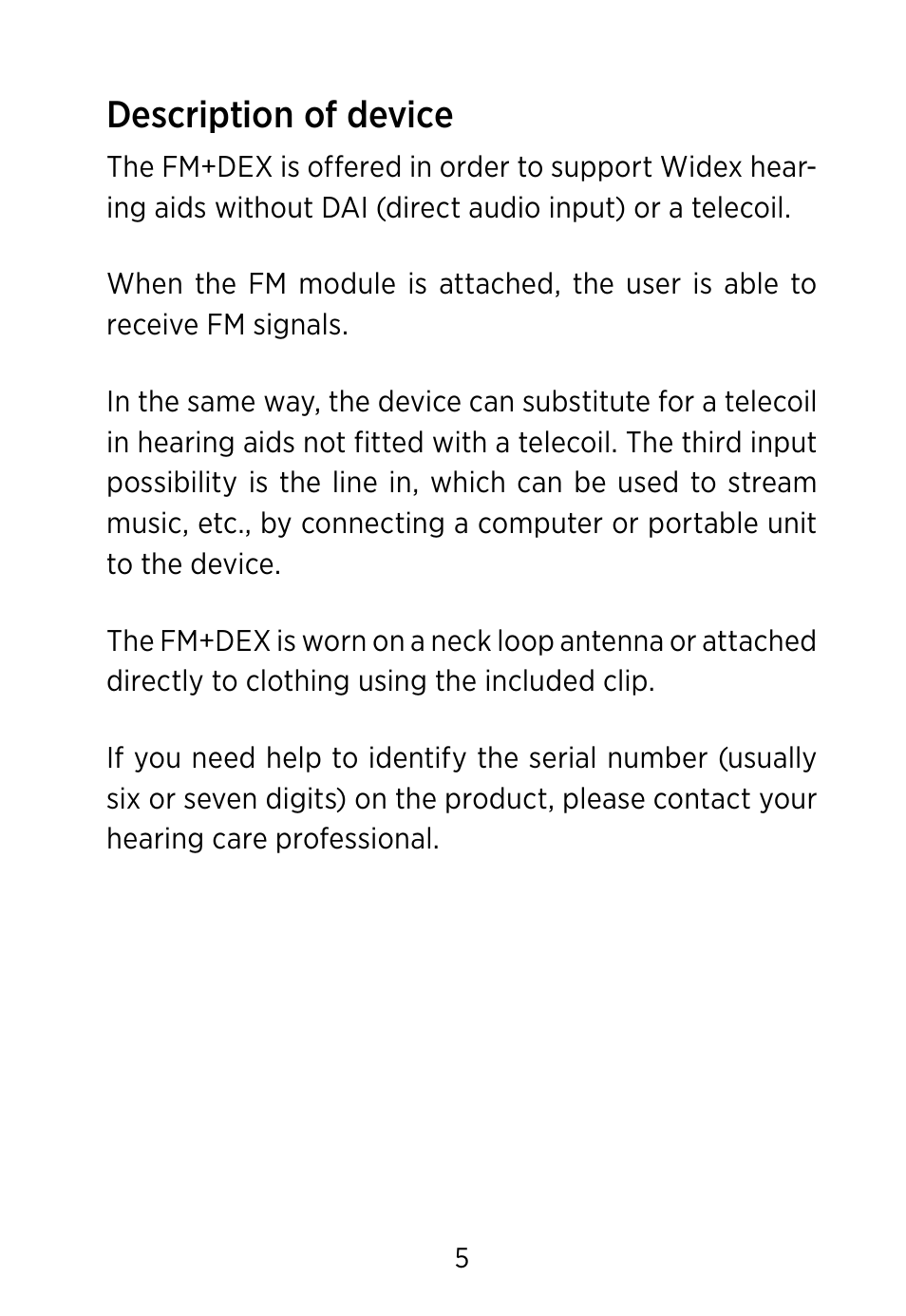 Description of device | Widex FM+DEX User Manual | Page 5 / 44