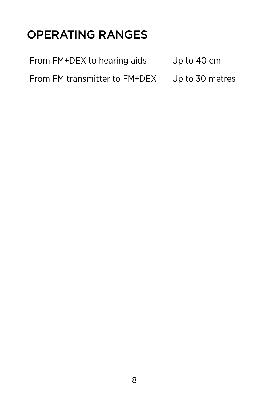 Operating ranges | Widex FM+DEX User Manual | Page 8 / 44