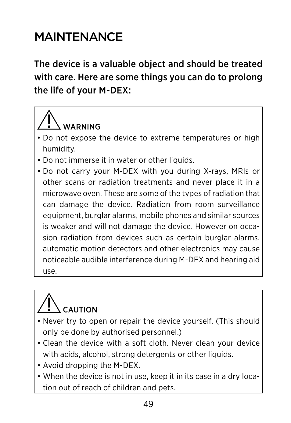 Maintenance | Widex M‑DEX User Manual | Page 49 / 64