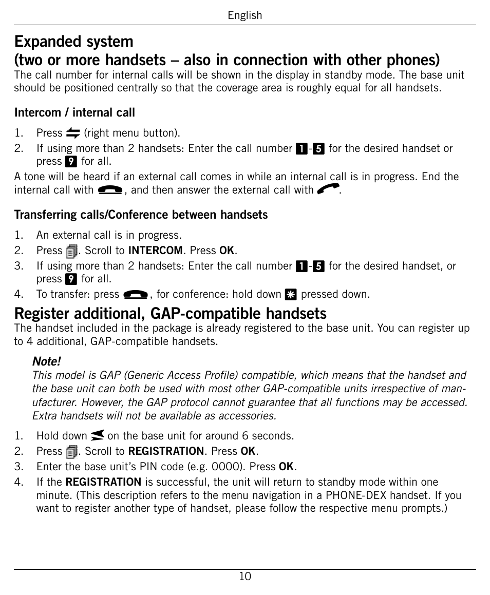 Register additional, gap-compatible handsets | Widex PHONE-Dex User Manual | Page 10 / 16