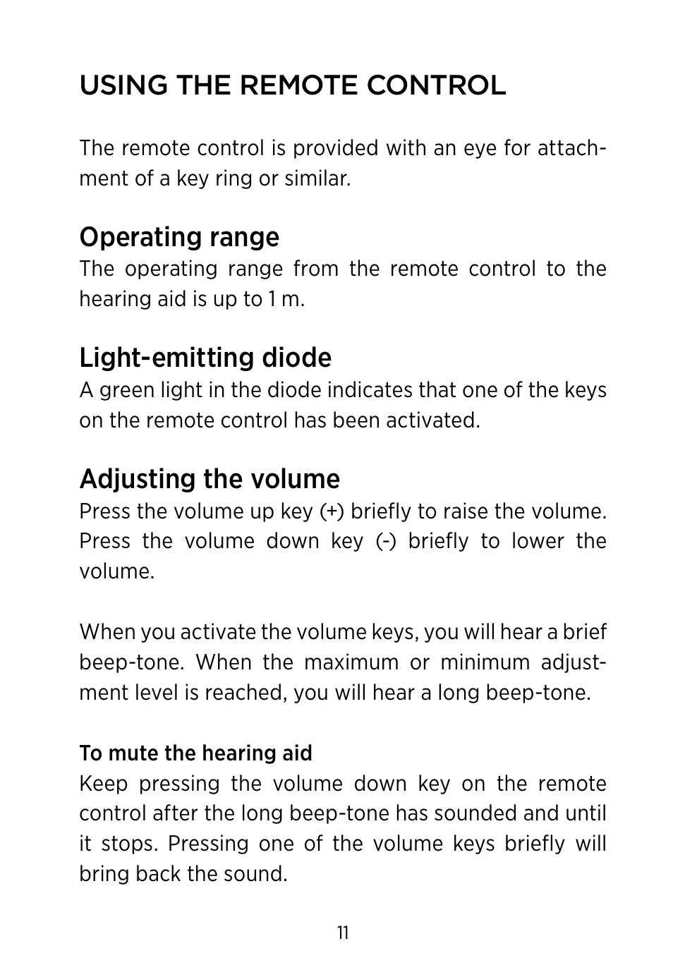 Using the remote control, Operating range, Light-emitting diode | Adjusting the volume | Widex RC-Dex User Manual | Page 11 / 28
