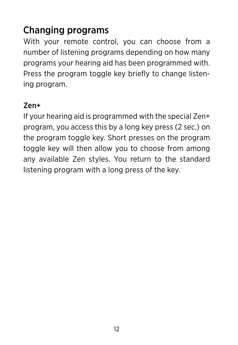 Changing programs | Widex RC-Dex User Manual | Page 12 / 28