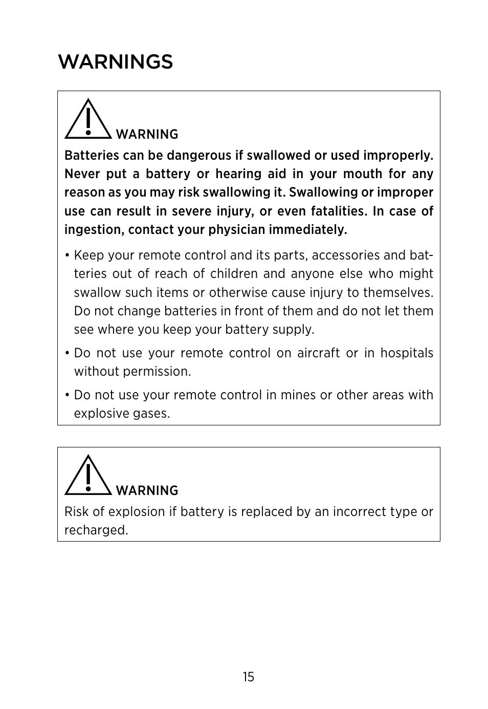 Warnings | Widex RC-Dex User Manual | Page 15 / 28