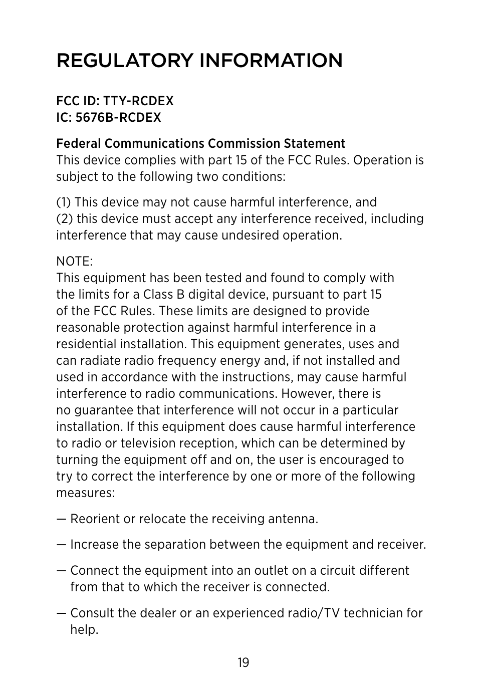 Regulatory information | Widex RC-Dex User Manual | Page 19 / 28