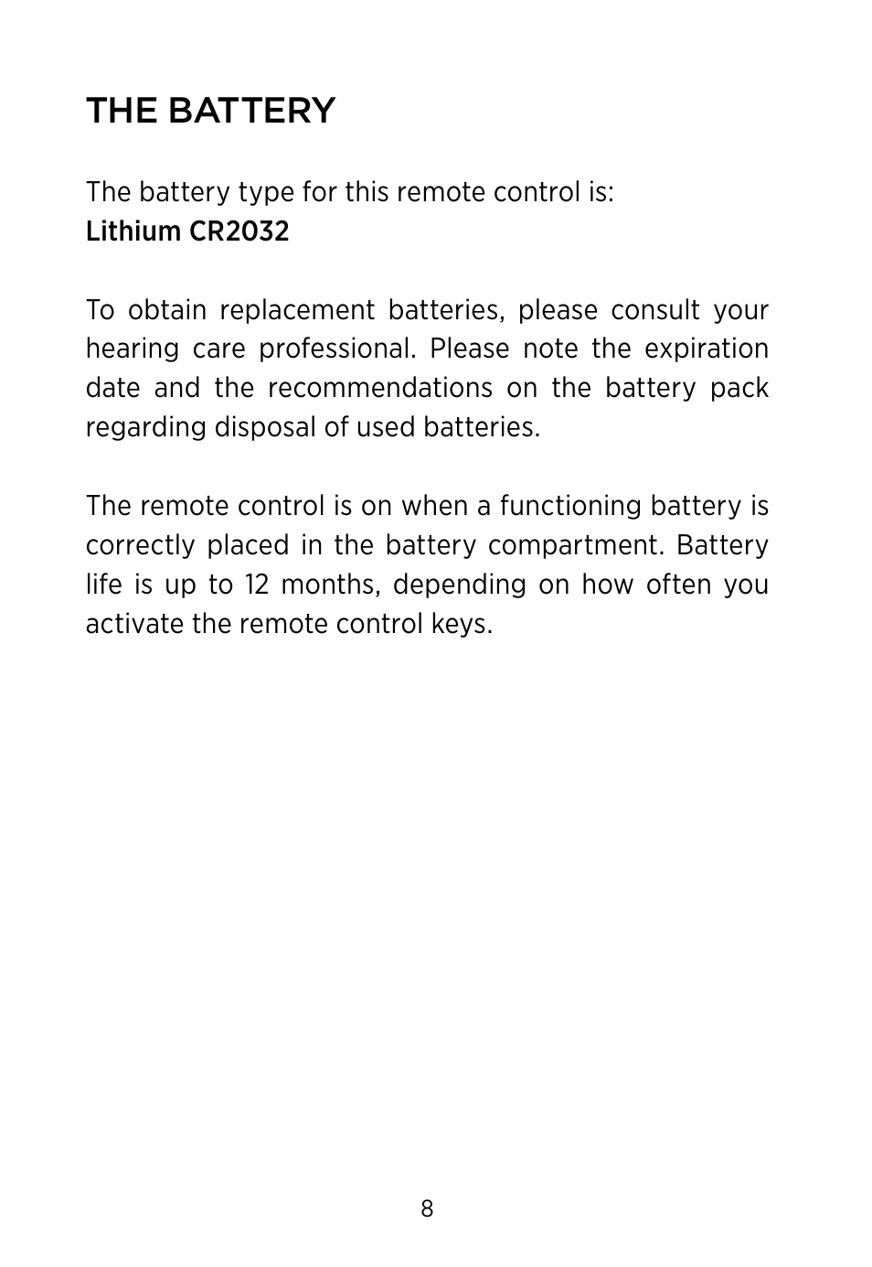 The battery | Widex RC-Dex User Manual | Page 8 / 28