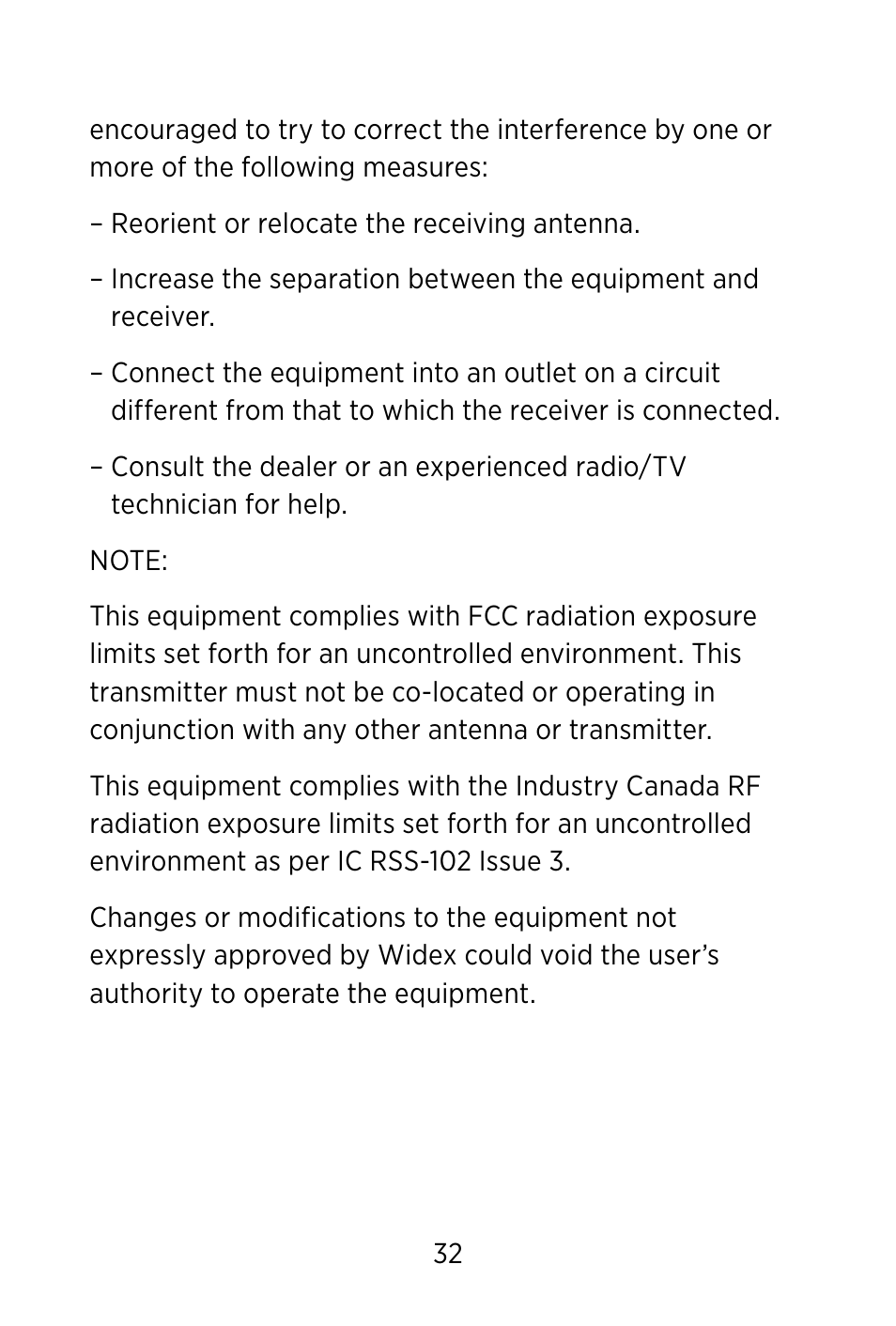 Widex TV-DEX User Manual | Page 32 / 40