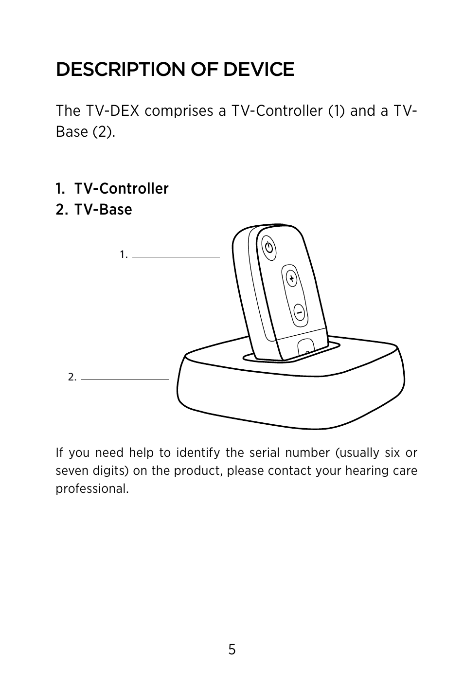 Description of device | Widex TV-DEX User Manual | Page 5 / 40