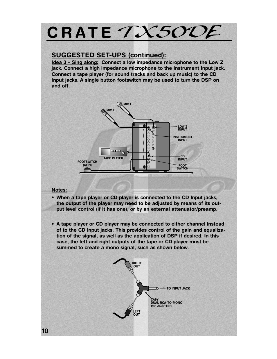 10 suggested set-ups (continued) | Crate Amplifiers TX50DE User Manual | Page 10 / 12
