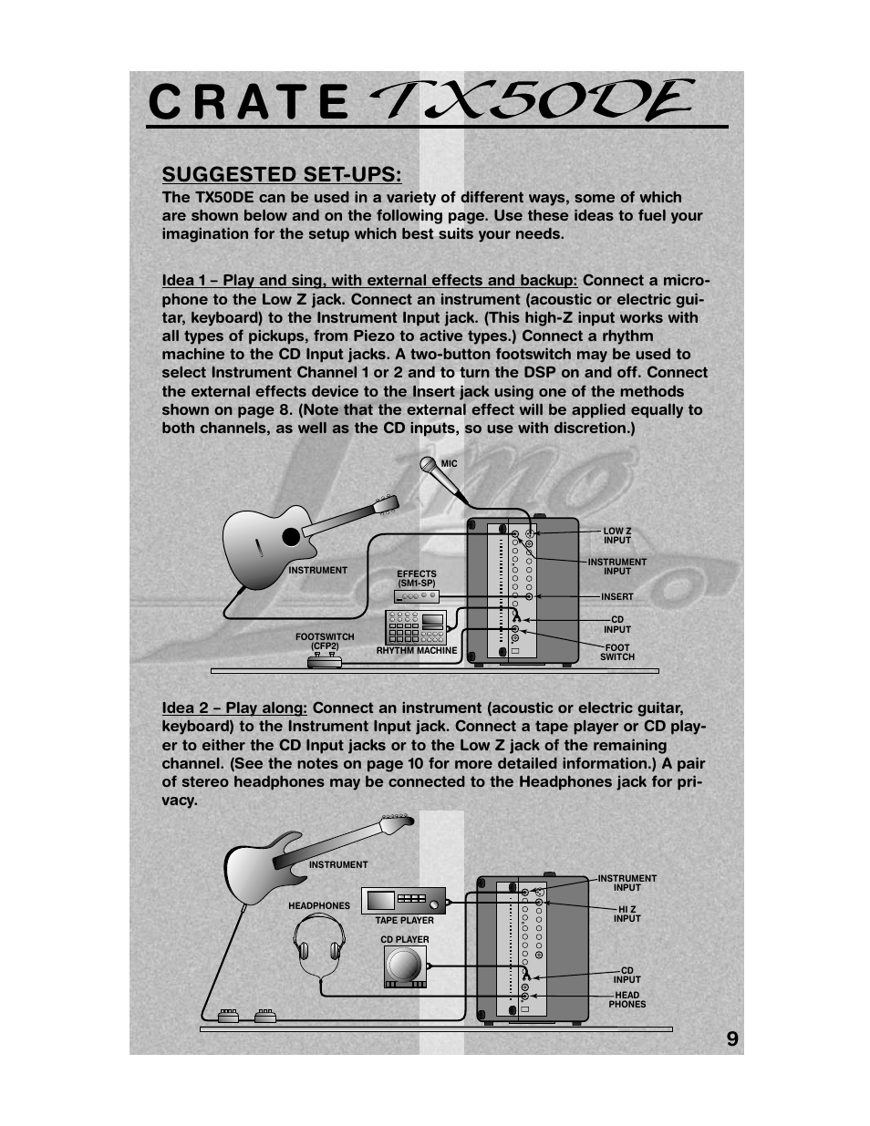 9suggested set-ups | Crate Amplifiers TX50DE User Manual | Page 9 / 12