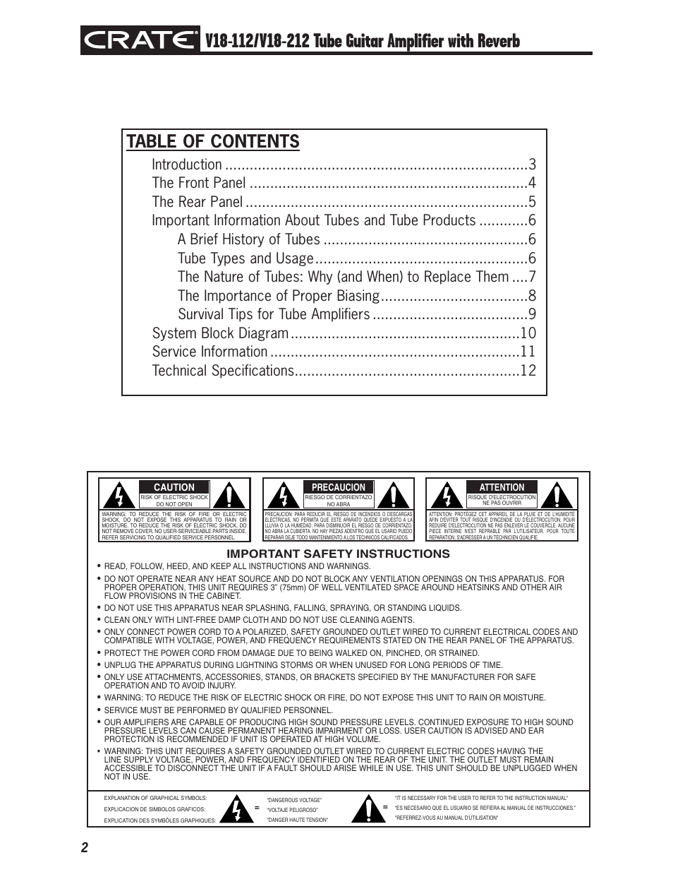 Crate Amplifiers V18-112 User Manual | Page 2 / 12