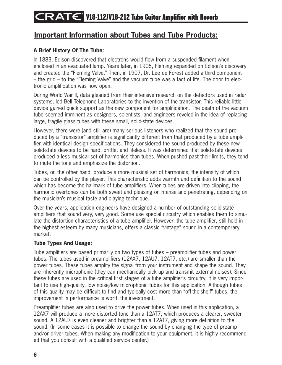 Crate Amplifiers V18-112 User Manual | Page 6 / 12