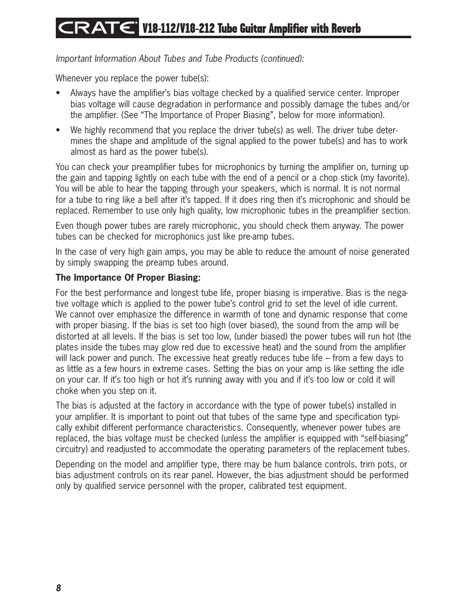 Crate Amplifiers V18-112 User Manual | Page 8 / 12