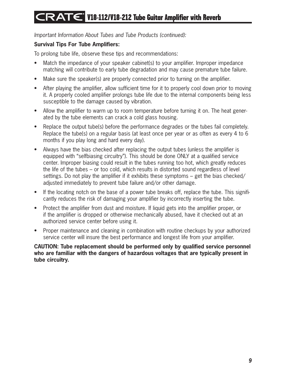 Crate Amplifiers V18-112 User Manual | Page 9 / 12