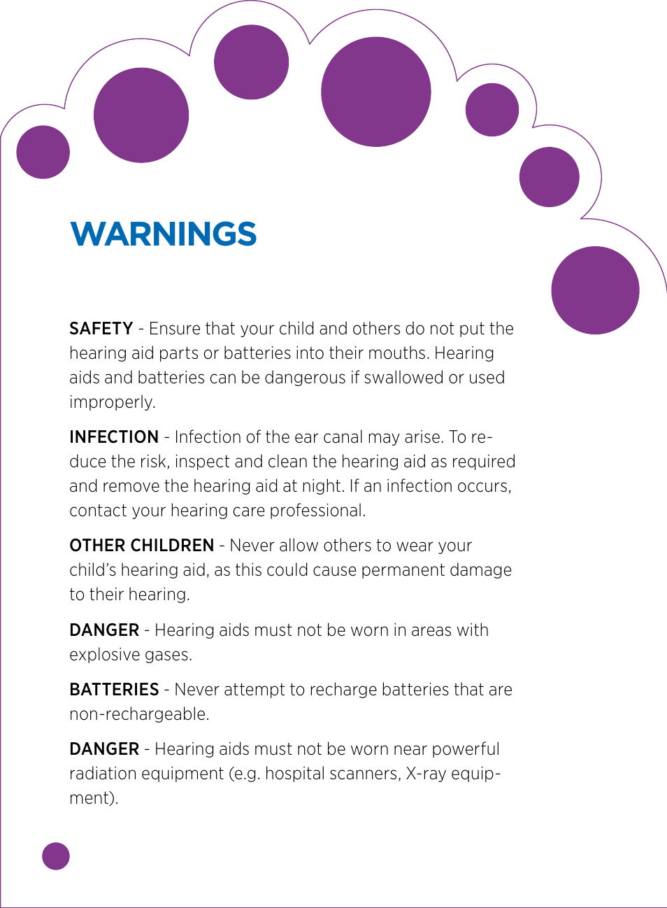 Warnings | Widex BABY440 User Manual | Page 12 / 15