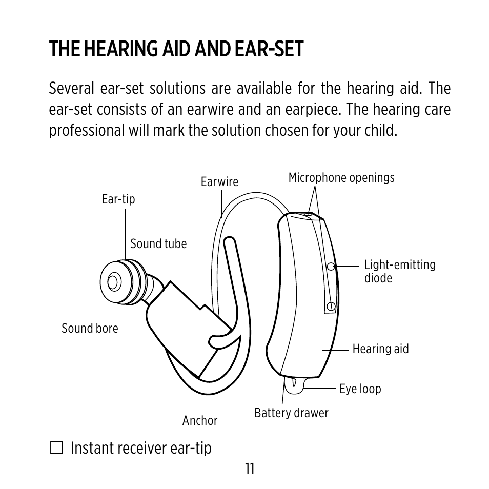 The hearing aid and ear-set, Instant receiver ear-tip | Widex BB4 User Manual | Page 11 / 60