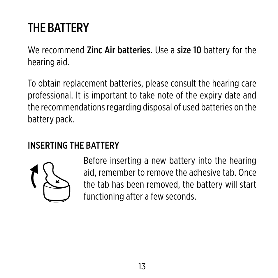 The battery | Widex BB4 User Manual | Page 13 / 60