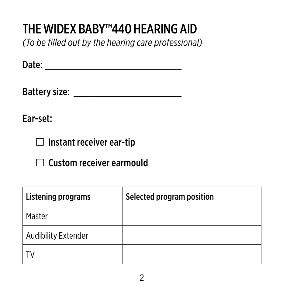 The widex baby™440 hearing aid | Widex BB4 User Manual | Page 2 / 60