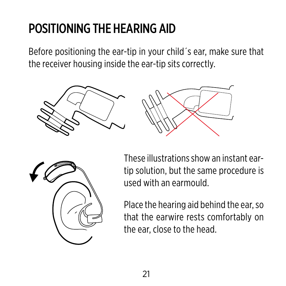Positioning the hearing aid | Widex BB4 User Manual | Page 21 / 60
