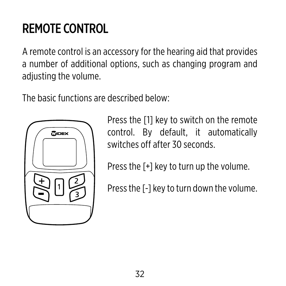 Remote control | Widex BB4 User Manual | Page 32 / 60
