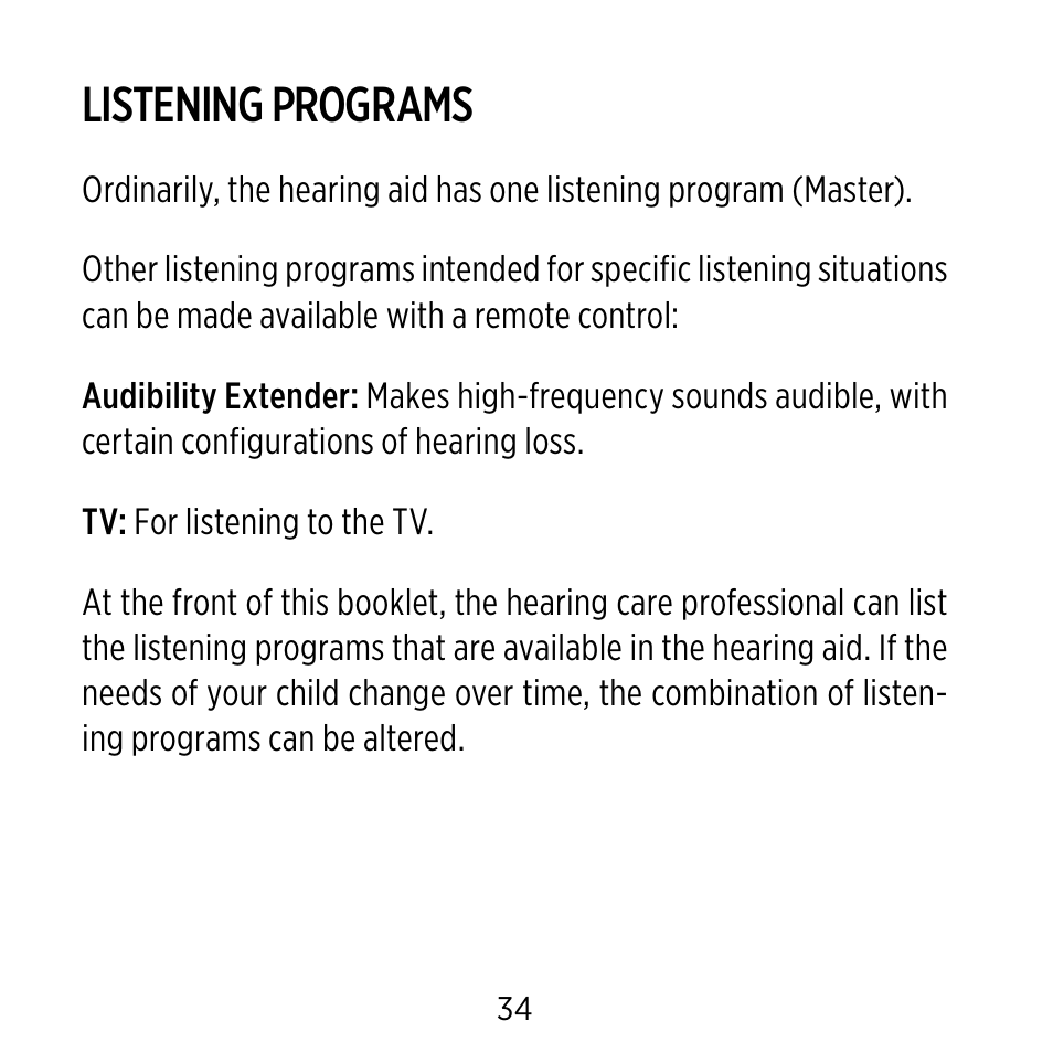 Listening programs | Widex BB4 User Manual | Page 34 / 60