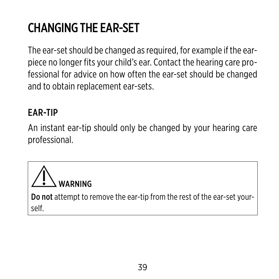 Changing the ear-set | Widex BB4 User Manual | Page 39 / 60